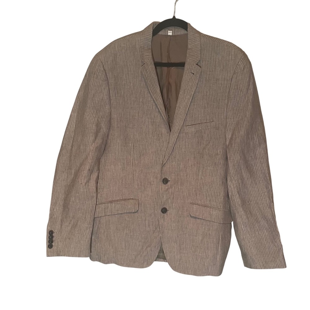 Murano Baird McNutt Linen Blazer Mens‎ Large Tan Pinstripe Two Button Sport Coat